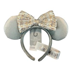 Minnie Mouse Ears Winter Frost Gray Bow Headband